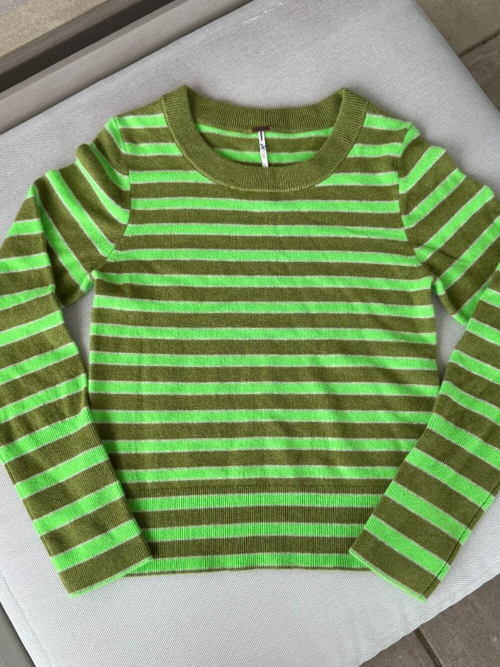 New Free People Malibu Striped Cashmere Sweater Green Medium